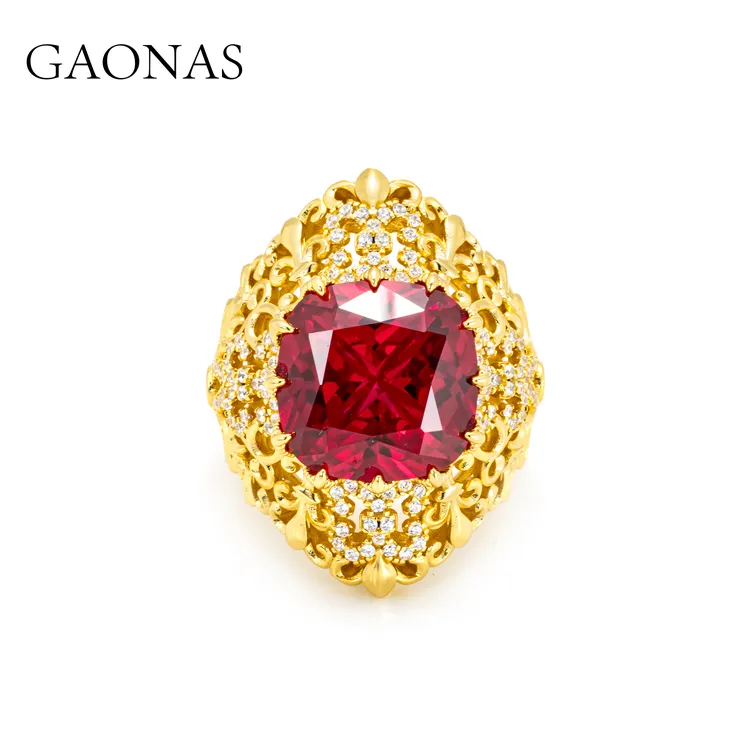 铜合金合成锆石戒指 GAONAS 镀K金合成锆石戒指 时尚贵气豪横臻奢