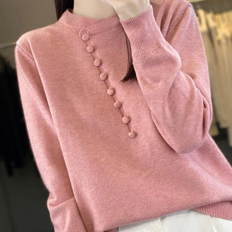 新中式女装中国风复古粉色毛衣女春秋2025新款上衣大码针织打底衫