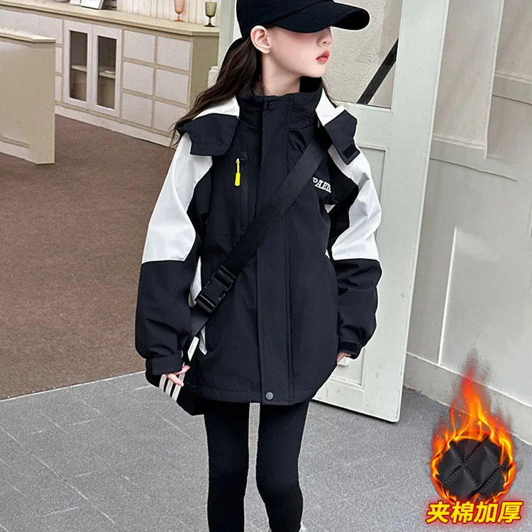 女童秋冬派克服春秋款2025新款女大童冬季加绒加厚冲锋衣儿童外套