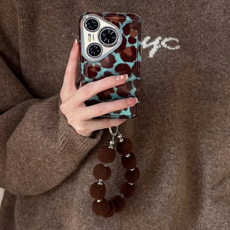 蓝底棕豹纹适用华为pura80pro手机壳新款mate70air防摔mate80全包