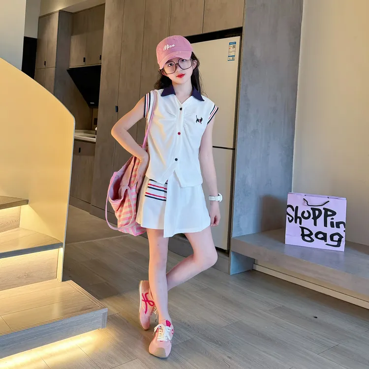 女童洋气套装2025新款大童女孩夏季轻奢小众炸街儿童夏装裙裤两件