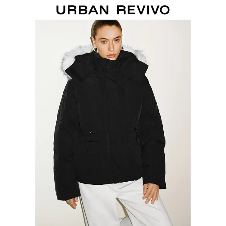 UR2025冬季新款女装都市毛绒连帽抽绳羽绒服UWU150015+