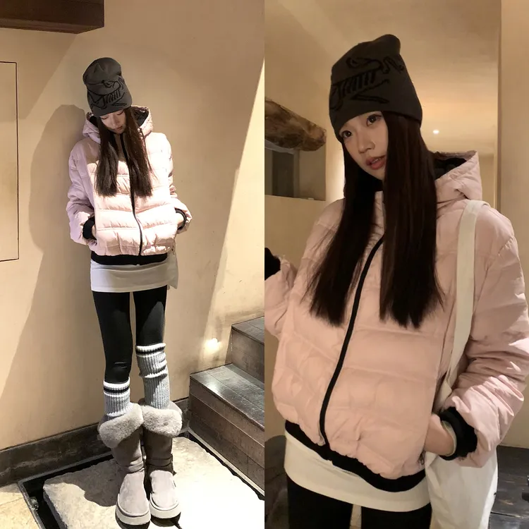 【小粉】冬季韩系甜美排骨运动休闲连帽羽绒服254Z4626   