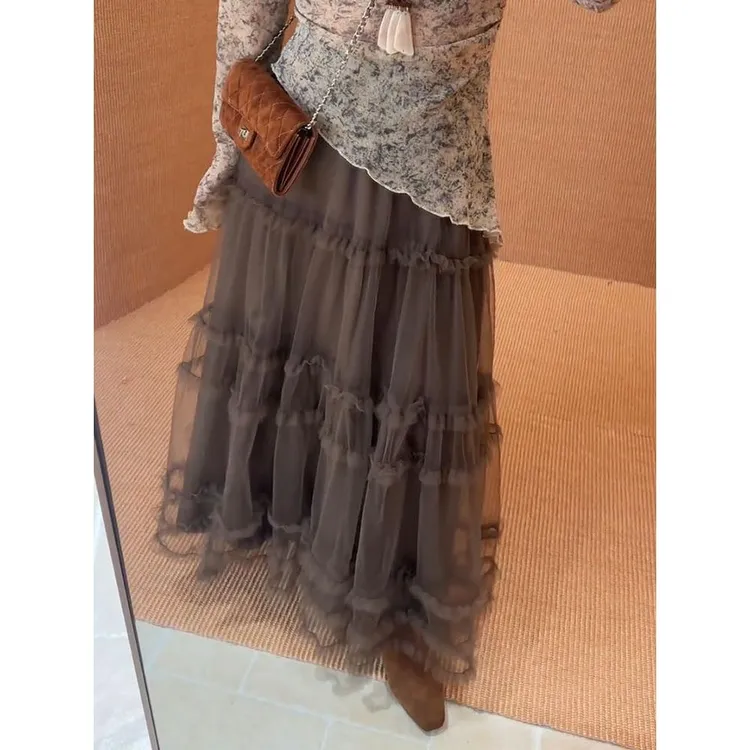 im向 半岛甜茶~松紧腰半身裙新款高腰显瘦百搭时尚A字中长裙纱裙