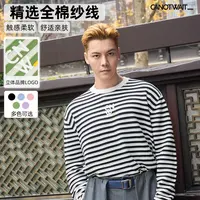 陈伟霆打底衫CANOTWAIT_秋冬穿搭流光风男女同款休闲LOGO条纹毛衣