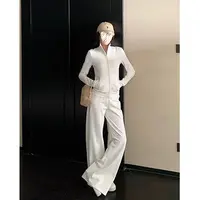 Two Million/机场遛弯 弹力立领修身外套+高腰拖地裤微喇裤一整套