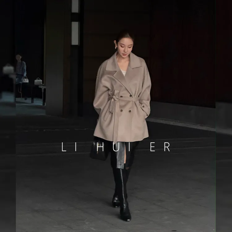 LiHuiEr李慧儿【川落周山】冬气质时尚大象灰短款毛呢大衣LL0251317