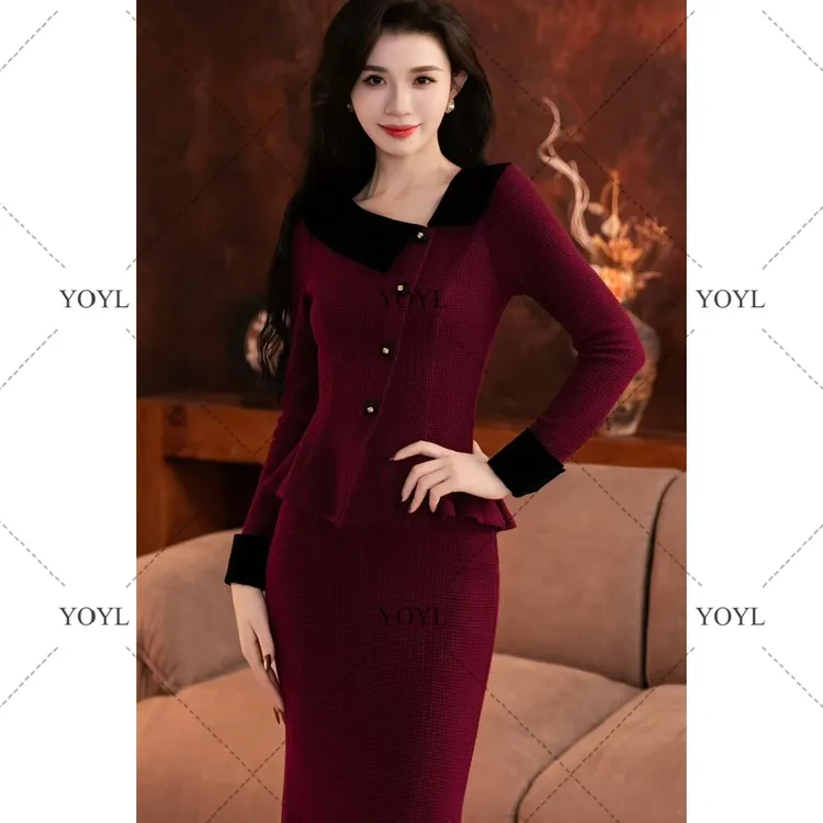 【yola】音乐家秋冬新款高级法式气质显瘦假两件鱼尾连衣裙-YL11969