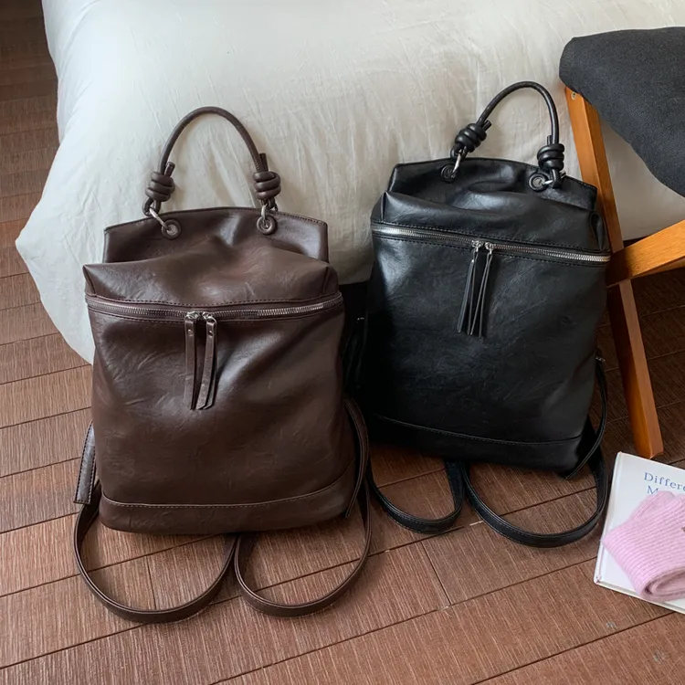 双根拉链民族风朋克风耐磨双肩包女质感女士背包