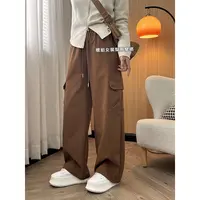 【关山】韩系时尚百搭松紧腰抽绳工装裤两穿束脚休闲直筒裤女秋