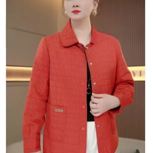 女宽松妈妈装短款外套上衣秋季直下摆长袖气质时尚洋气百搭格子