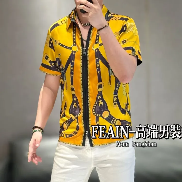 高端定制男士进口丝柔贡缎巴洛克风格双开拉链夹克开衫2530