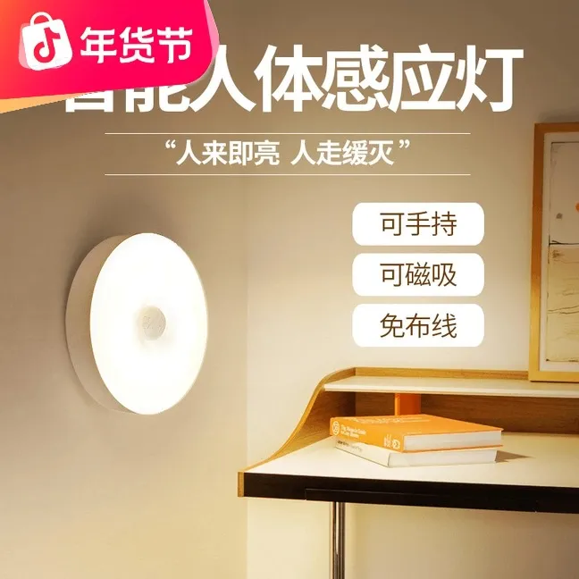 LED智能人体感应灯晚上人来即亮感应衣柜橱柜玄关USB充电式小夜灯商品图