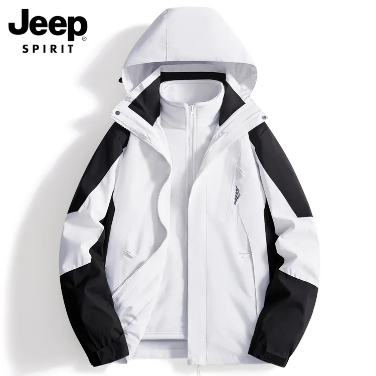JEEPSPIRIT吉普三合一连帽夹克男女同款防水情侣冲锋外套春秋新款