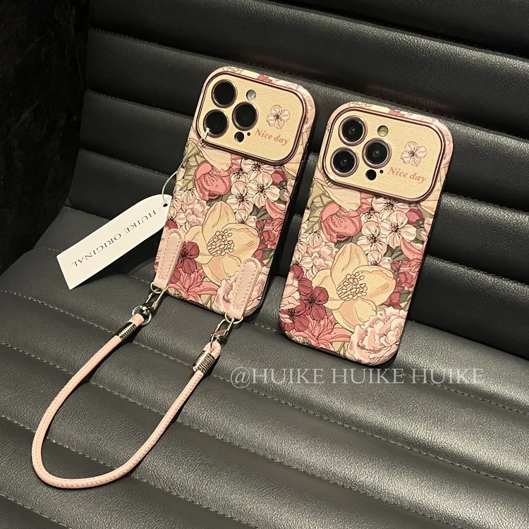 全包大视窗软皮花朵手提适用17苹果16手机壳iphone15/14/13promax