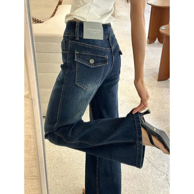 150小矮个子微喇牛仔裤女冬季直筒阔腿裤高腰宽松美式复古梧桐裤