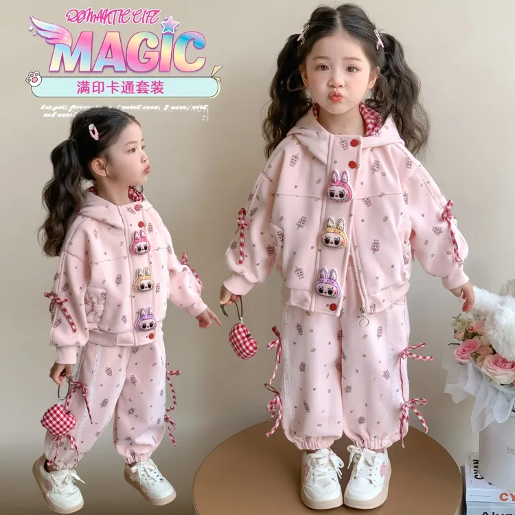女童套装春秋款2025新款卡通巨好看儿童女宝宝休闲时髦两件套秋装