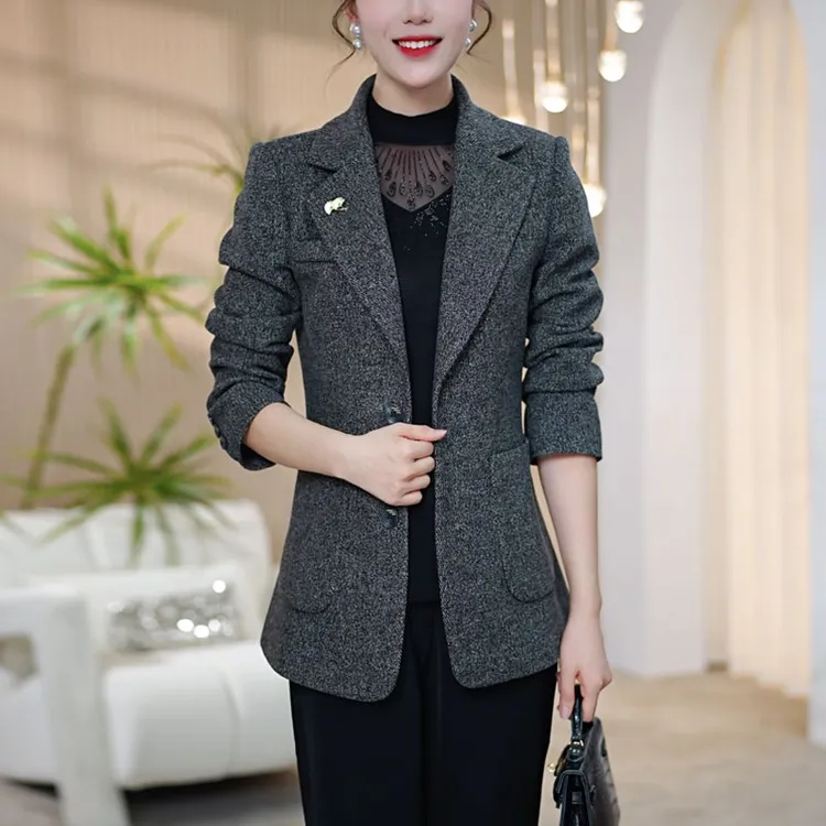 【莫瑞定制】高级感厚款西装外套女2025年秋装洋气百搭大码毛呢上衣