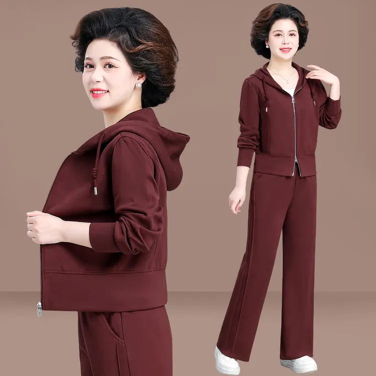 中年妈妈秋装套装洋气休闲运动服新款中老年女装春秋外套时尚上衣