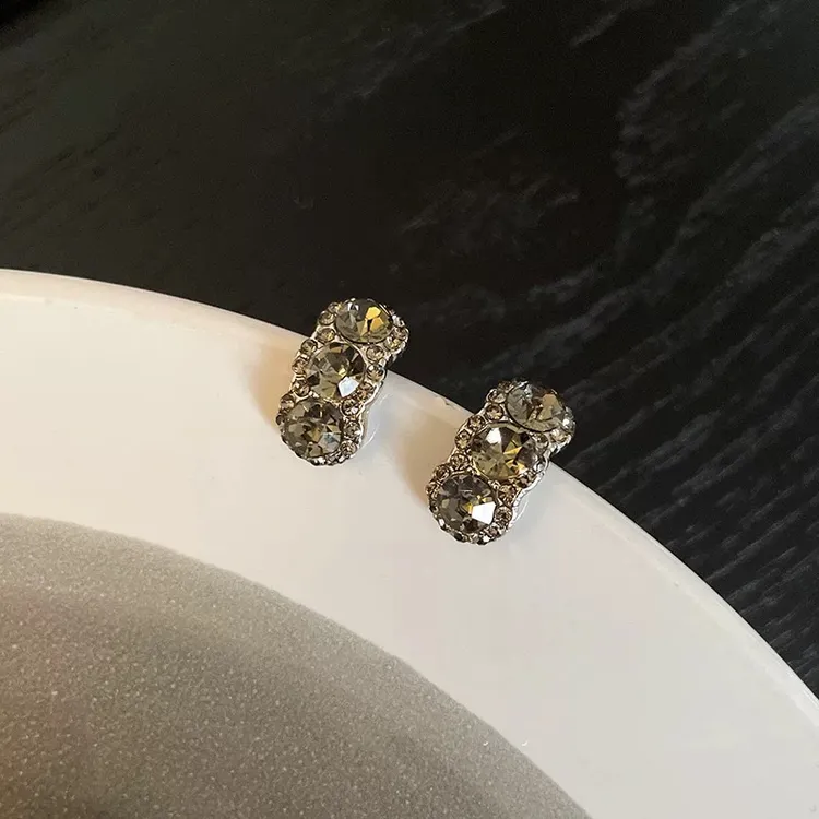 合金仿水晶耳饰 法式轻奢高级耳夹女复古宫廷耳钉镶钻精致无耳洞