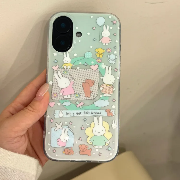 韩系小清新兔子流沙支架适用iphone16promax苹果15ProMax手机壳