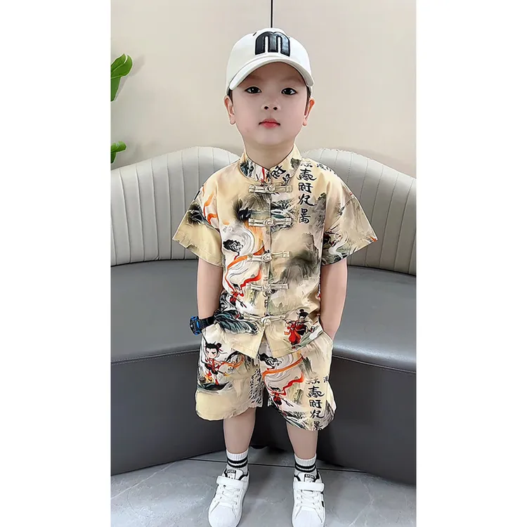哪吒衣服男童夏季汉服2025新款男宝宝周岁礼服儿童新中式国风唐装