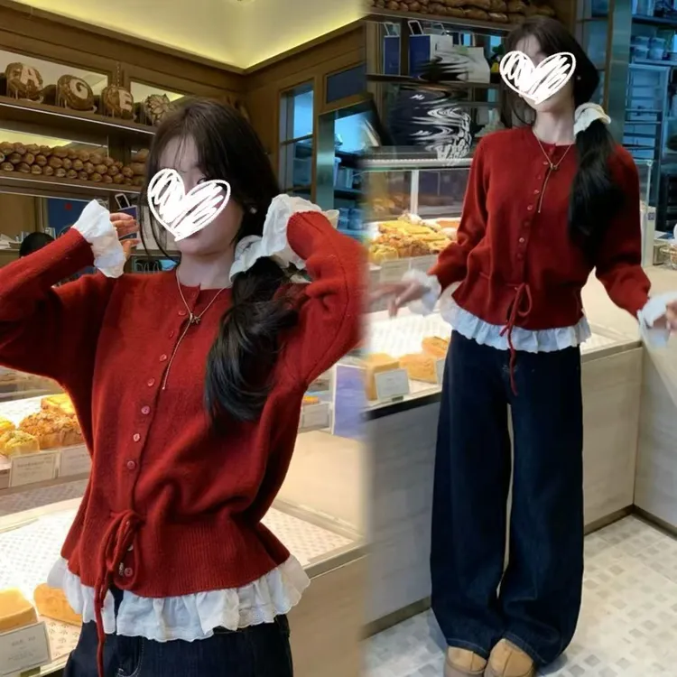 新款大码设计感韩系气质花边收腰上衣通勤百搭阔腿裤套装