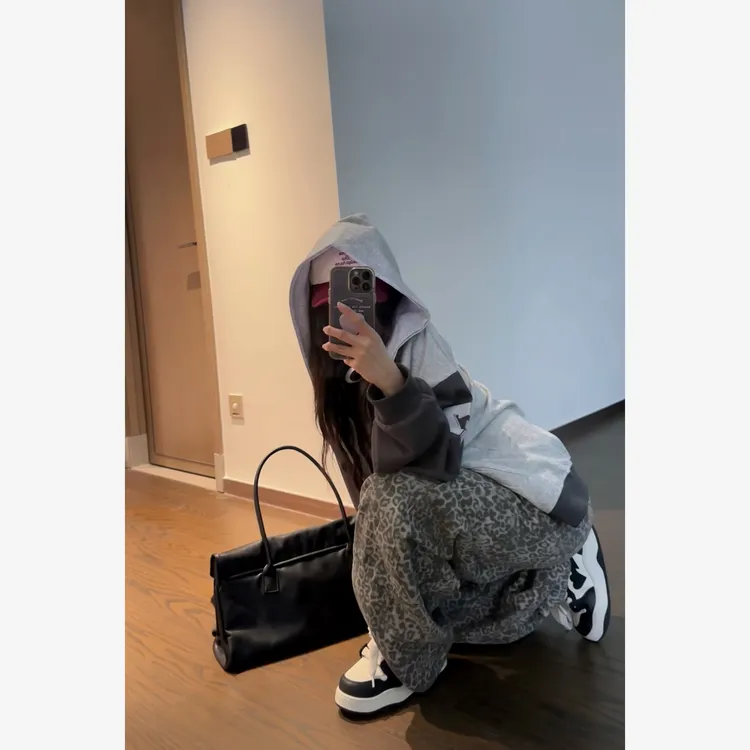 美式复古豹纹休闲裤男女潮牌宽松直筒阔腿工装裤子情侣运动裤弯刀