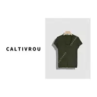 Caltivrou时尚U型领小飞袖高级感修身针织衫-Y18571