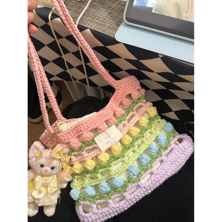 郁金香手工编织包包diy自制材料包送女友夏天布条线钩织针织礼物