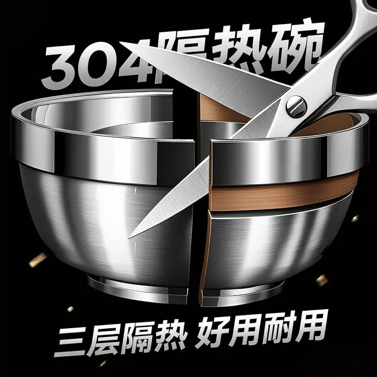 双层304不锈钢饭碗家用加厚双层隔热饭碗成人儿童汤碗防烫防摔碗
