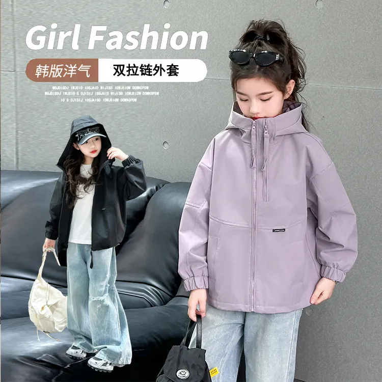 女童春秋外套风衣2025新款儿童韩版洋气冲锋衣上衣中大童上衣防风