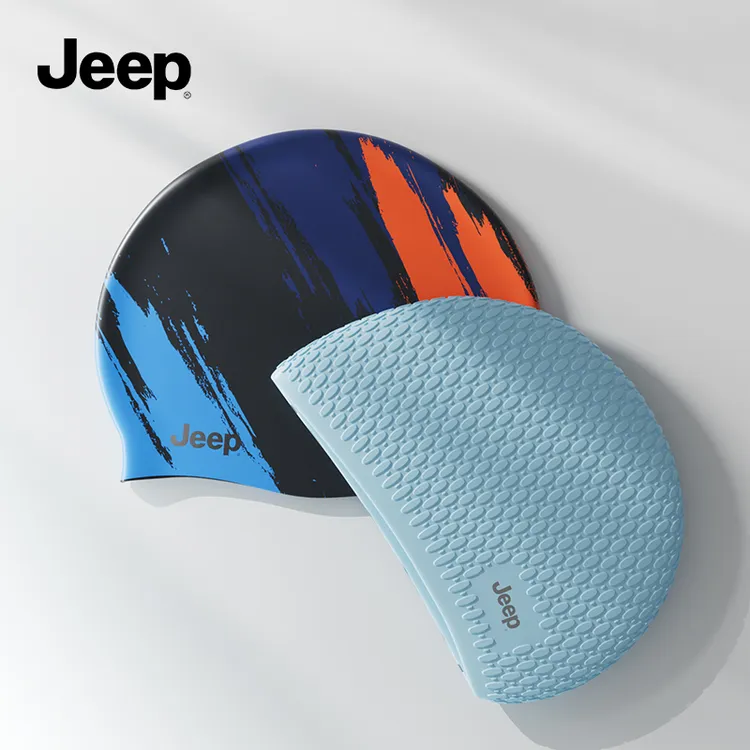Jeep泳帽防水护耳不勒头加大时尚游泳帽女款长发大头围男游泳装备