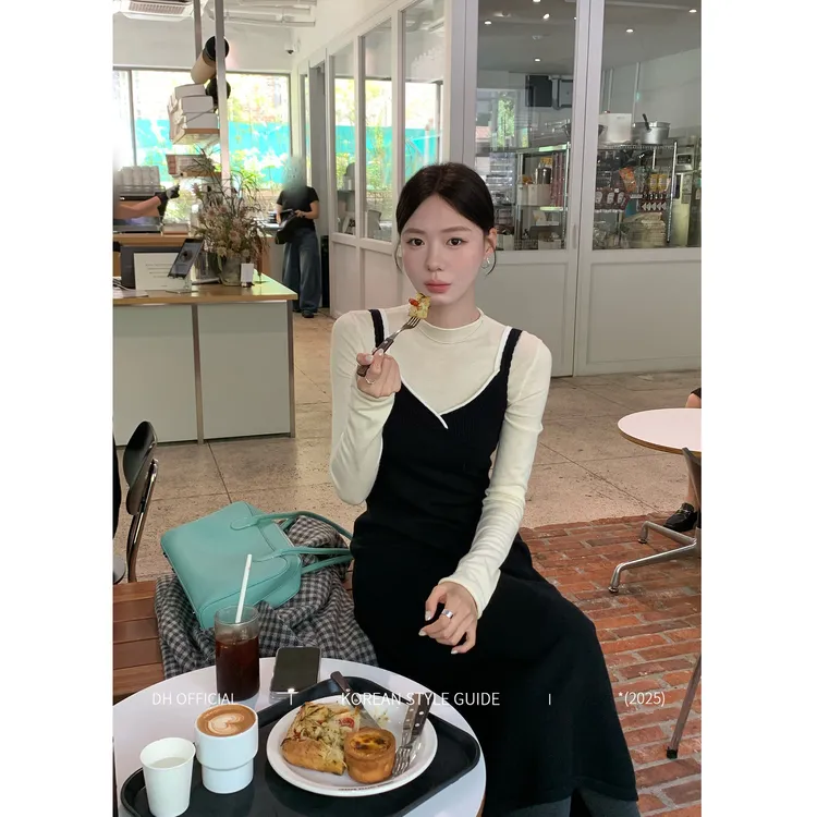 DH OFFICIAL 大花【优雅曲线 Curve】优雅黑白撞色叠穿显瘦吊带裙