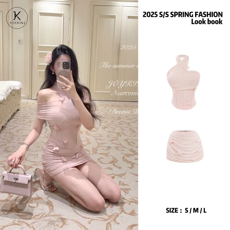 JOYKIKI金金【夏日花语】纯欲气质拼接花朵设计上衣套装J25B099