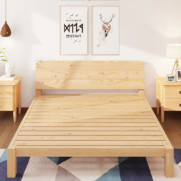 实木床1.5米双人床1.8出租房家用简易单人床1.2m床架加固卧室寝室