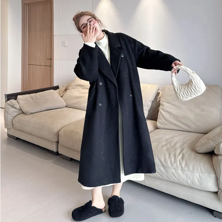媛子大码韩系秋冬毛呢大衣高级感慵懒风美拉德宽松设计师时尚外套