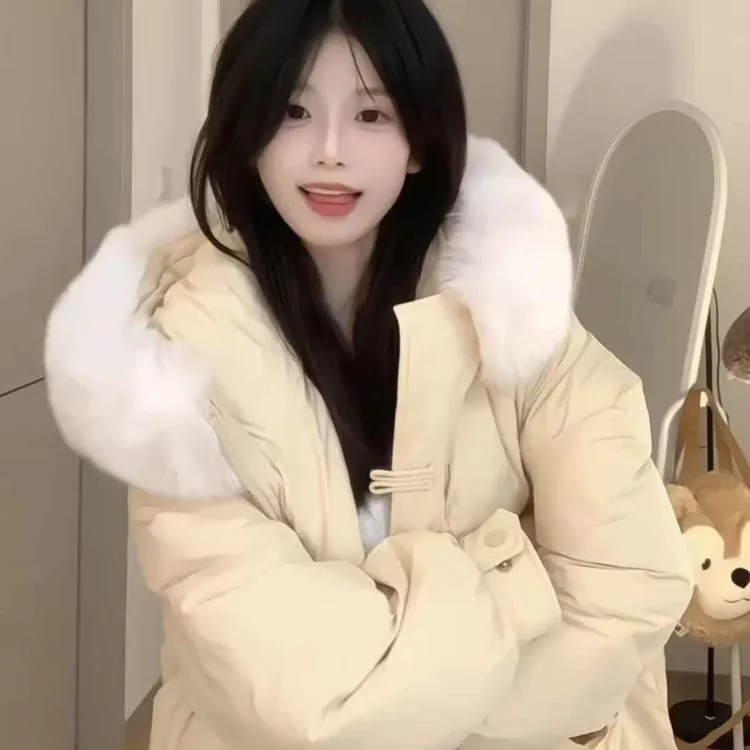 厚款大学生2025棉服女中长款时尚毛领超好看加厚棉衣韩版显瘦棉袄