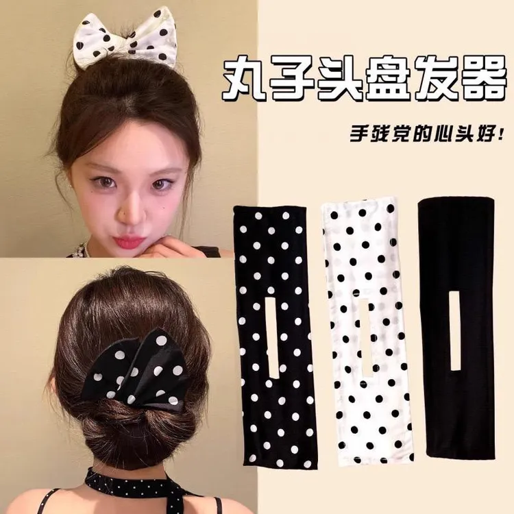 波点蝴蝶结扭扭夹懒人盘发神器后脑勺丸子头气质发饰头商品图