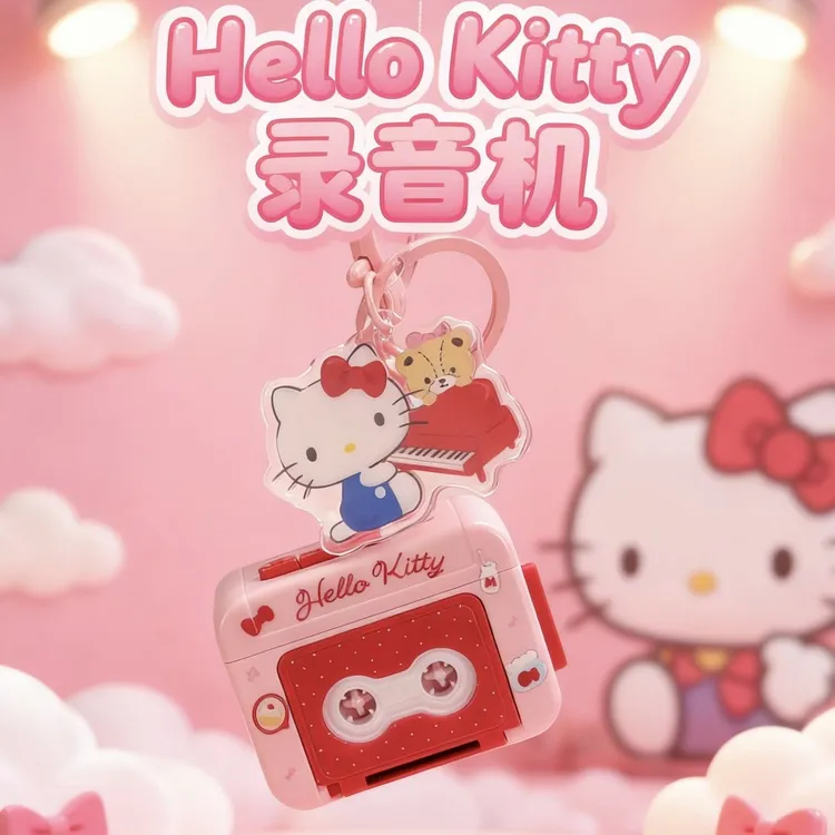 精致卡通正版三丽鸥HelloKitty库洛米迷你录音机发声钥匙扣女挂件