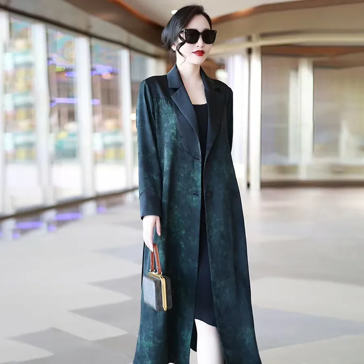 H秋季上新高端复古大码长款风衣外搭时尚气质宽松显瘦过膝外套衣