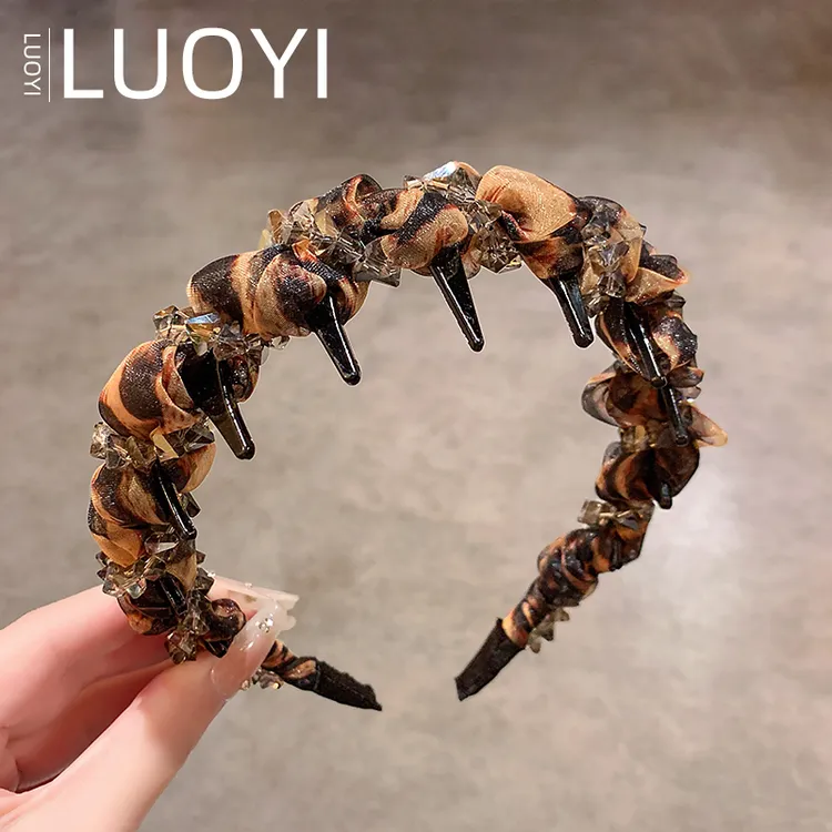 韩国时尚豹纹齿梳发箍女高端水晶缠绕高颅顶头箍新款外出压发头饰