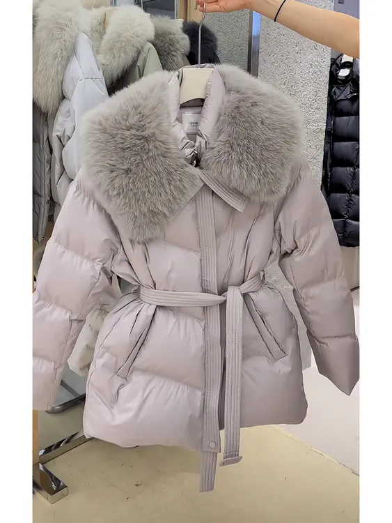 2025冬季新款韩版大毛领棉服外套女款收腰显瘦中长款加厚保暖上衣