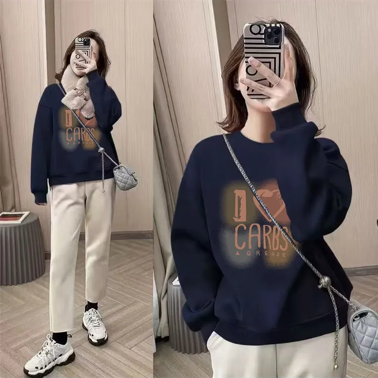 圆领套头打底衫加绒加厚卫衣女2025秋冬季新款宽松韩版情侣装减龄