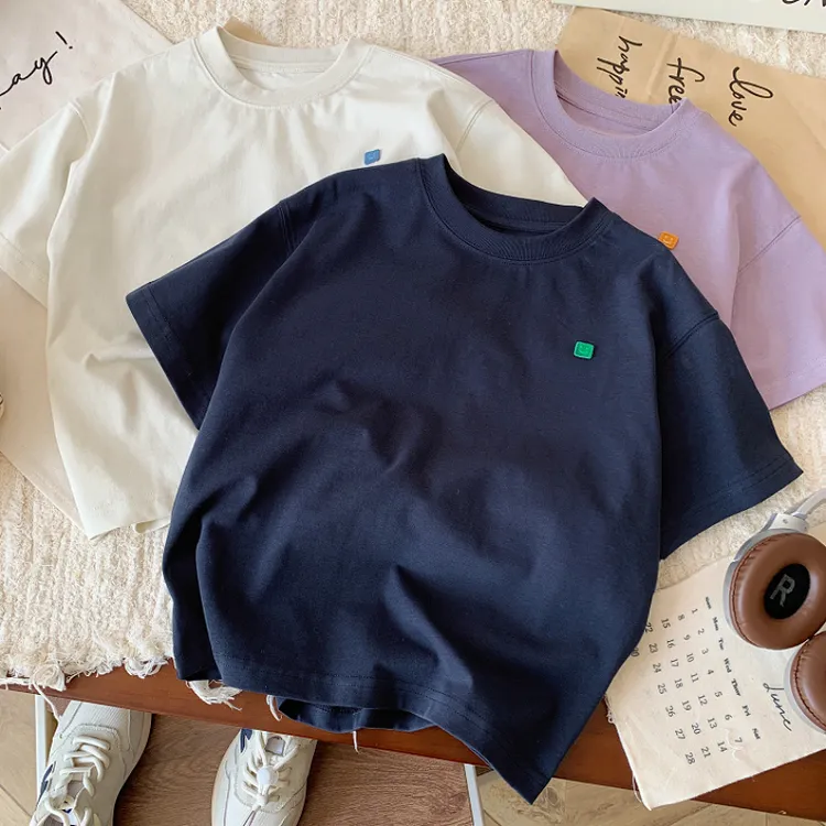 男童圆领T恤夏季新款儿童休闲百搭刺绣上衣男孩宽松时髦短袖