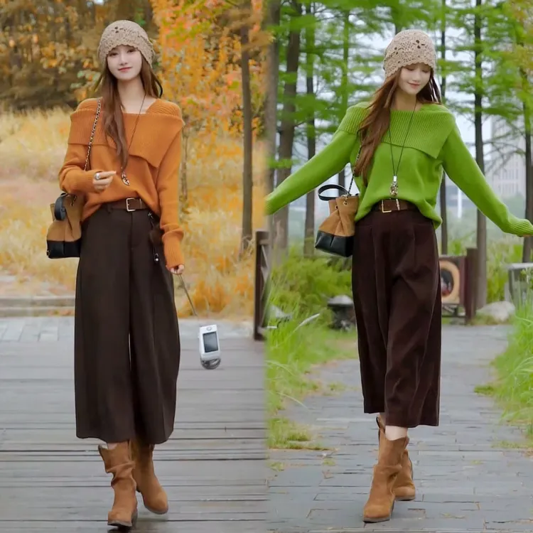 2025秋季女士时尚新款气质重工设计款百搭显瘦毛衣+休闲裤套装女