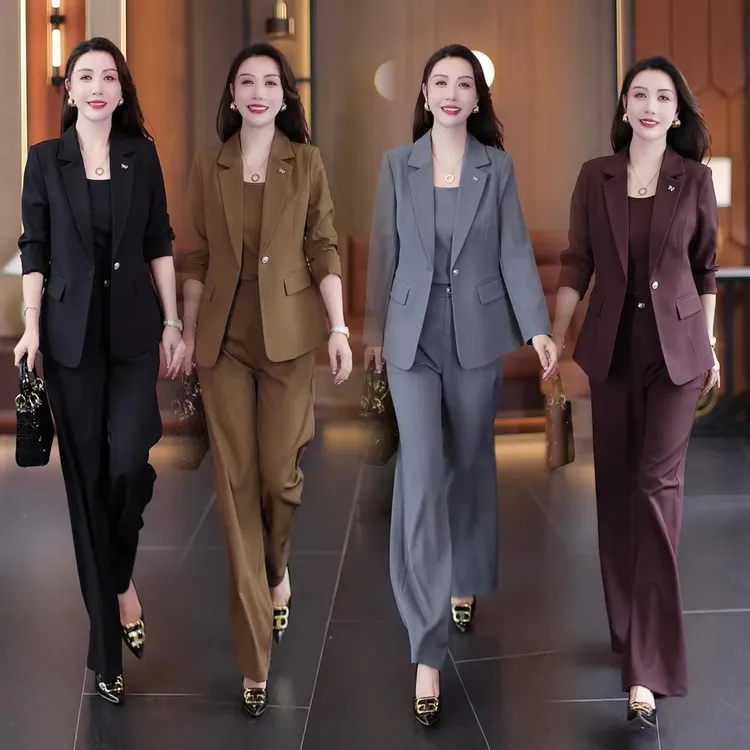 时尚职业西装套装女2025秋季新款气质显瘦西服外套吊带西裤三件套