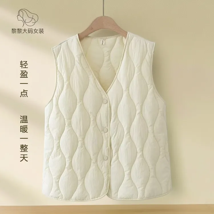 秋冬羽丝轻薄棉马甲女胖MM宽松显瘦外穿保暖菱格内胖妹妹红色套装
