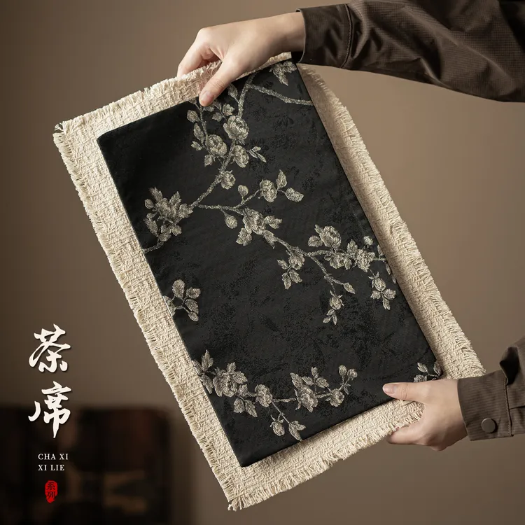 国潮主人杯国风织锦茶席双面可用刺绣茶巾茶旗隔热茶杯茶茶具配件