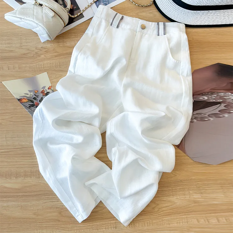 白色阔腿裤高腰阔腿裤女装女夏季新款高腰清冷衣服纯多巴胺服装女